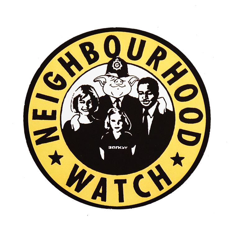 BANKSY Neighbourhood Watch Sticker (Framed) • Silverback Gallery