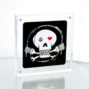 BANKSY POW Pictures on Walls Skull Logo Sticker (Square Black)