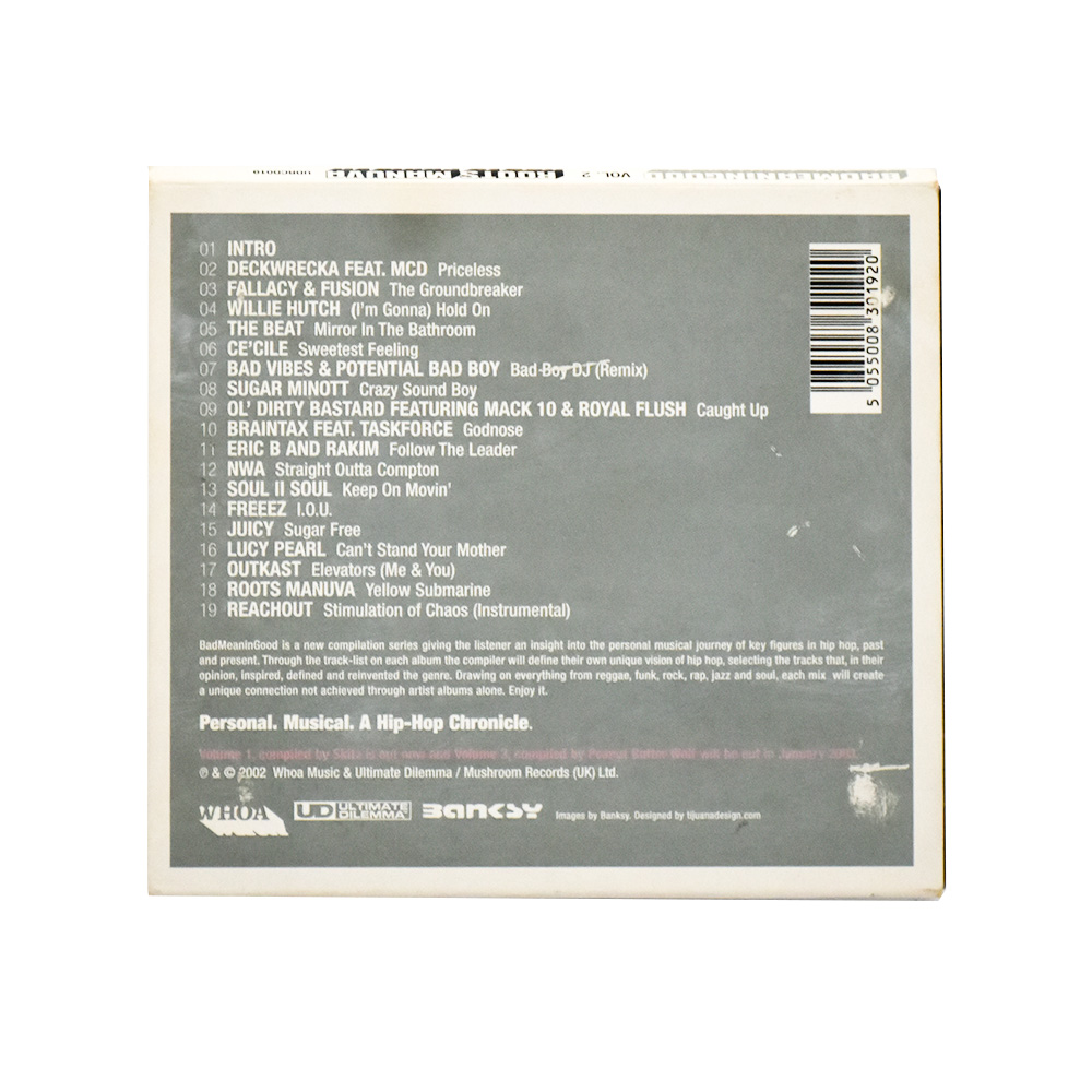 back cover of banksy badmeaningood roots manuva cd