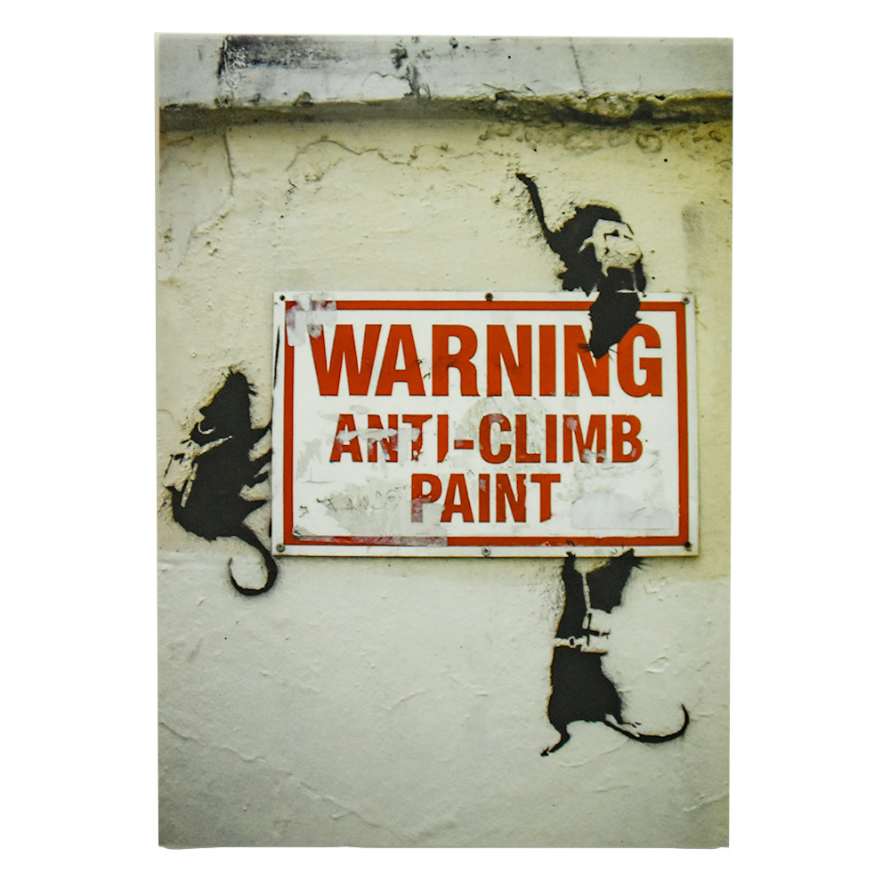 banksy warning anti climb paint postcard from banksy wall and piece postcard set