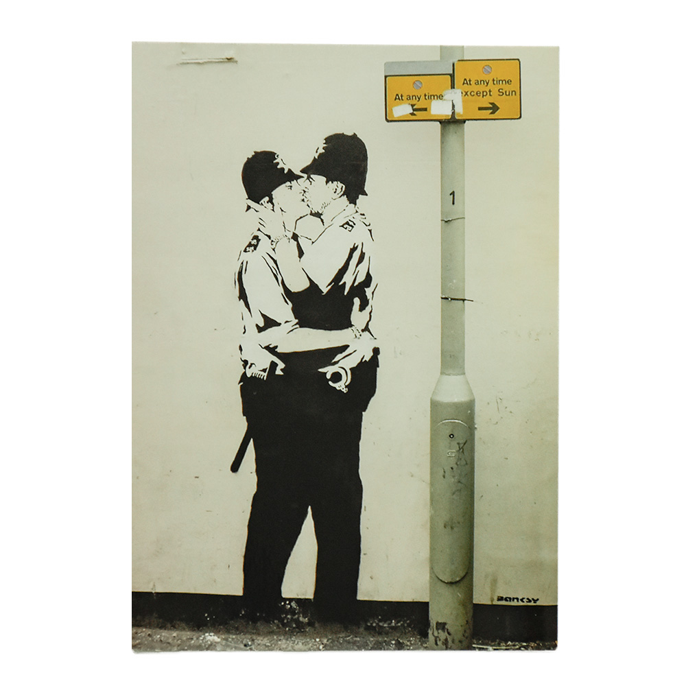 banksy kissing coppers postcard from banksy wall and piece postcard set