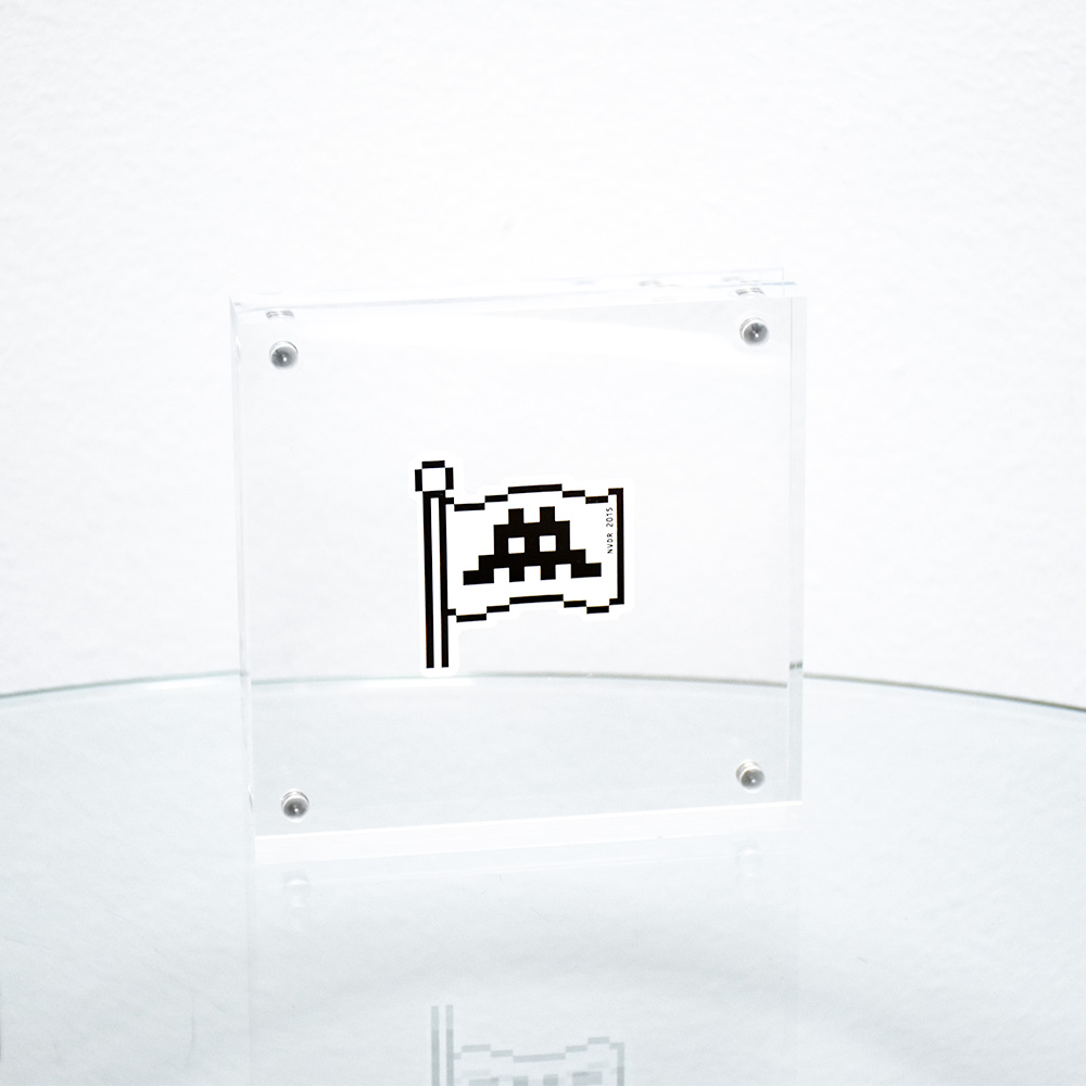 invader flag sticker in clear frame.