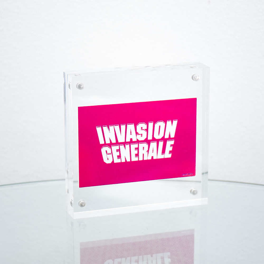 invader invasion generale sticker in clear frame.