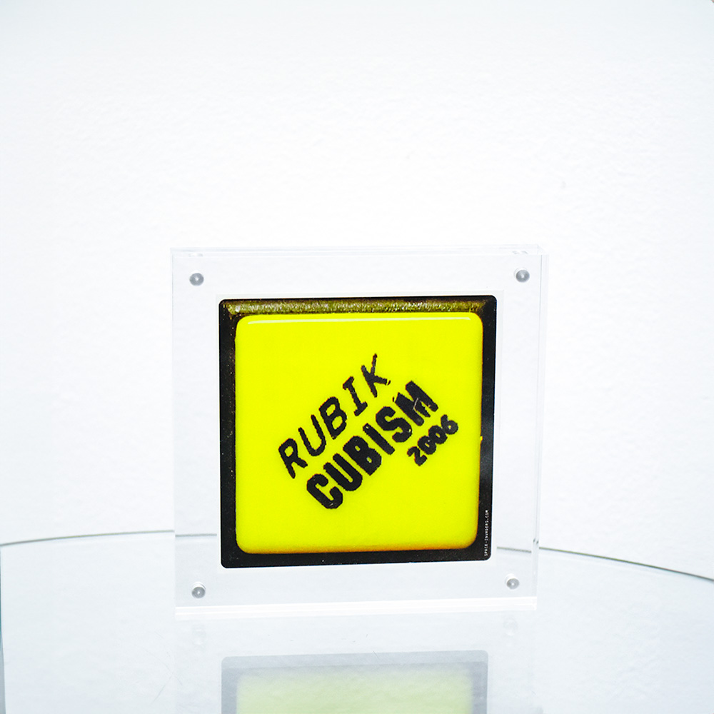 invader rubik cubism sticker in clear frame.