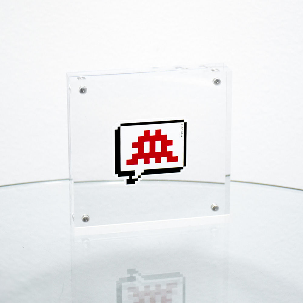 invader speech bubble sticker in clear frame.