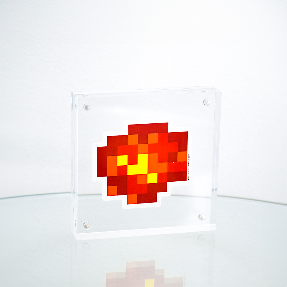 invader wipe out large sticker in clear frame.