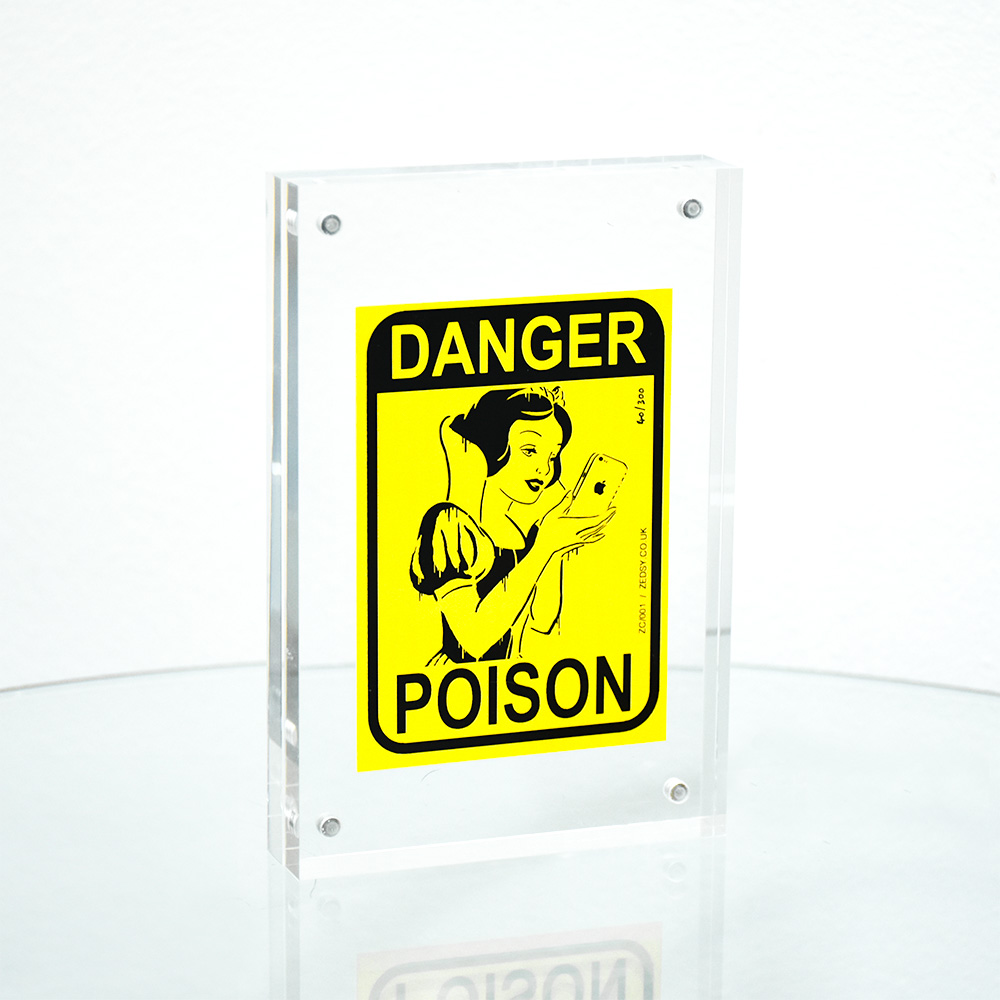 zedsy danger poison sticker in clear frame.