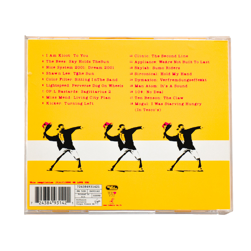 back of we love you so love us cd with multiple banksy flower throwers