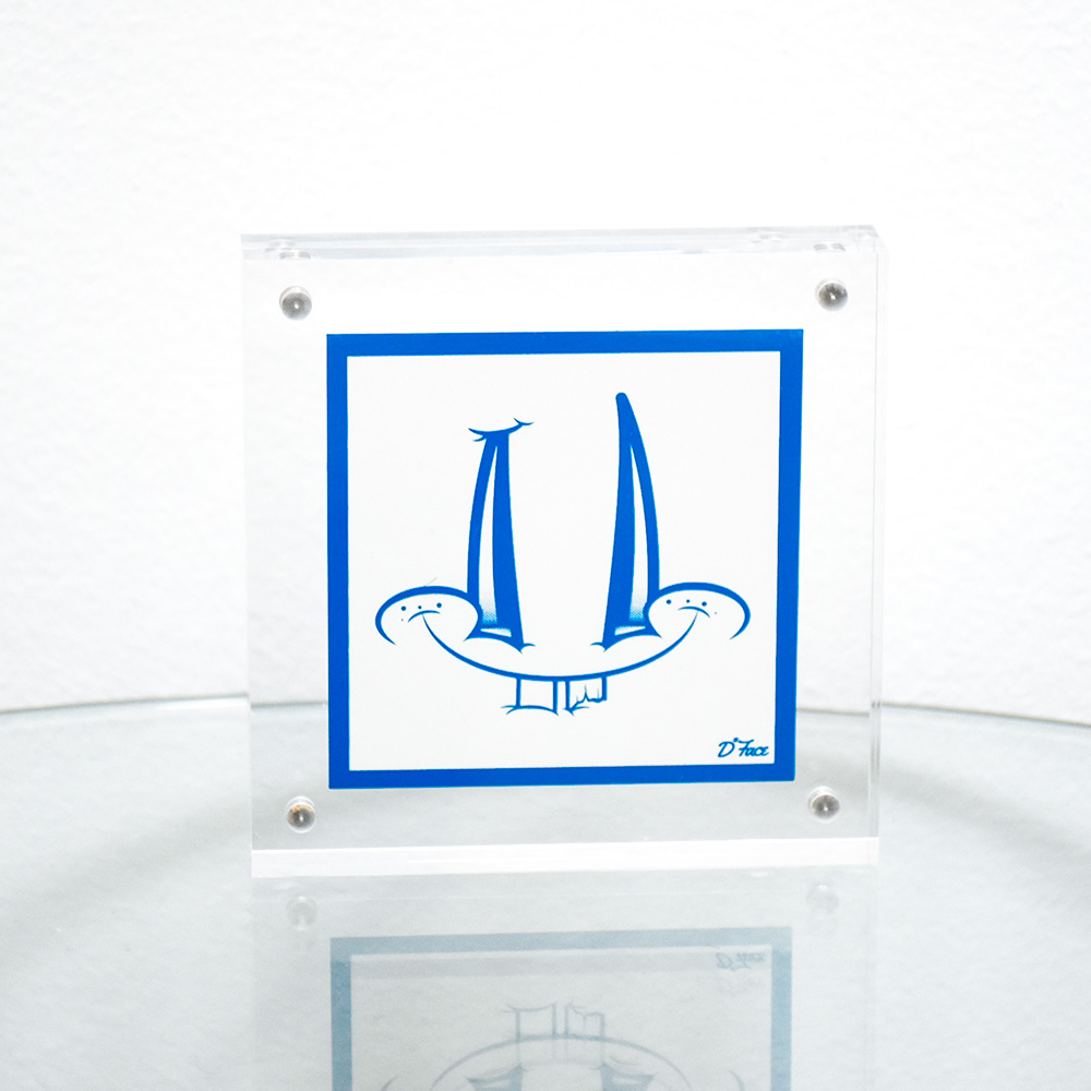 dface smiley face sticker blue framed