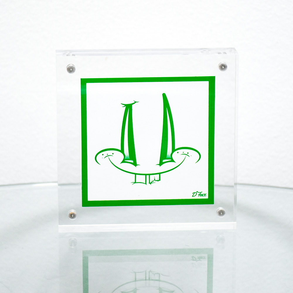 dface smiley face sticker green in frame