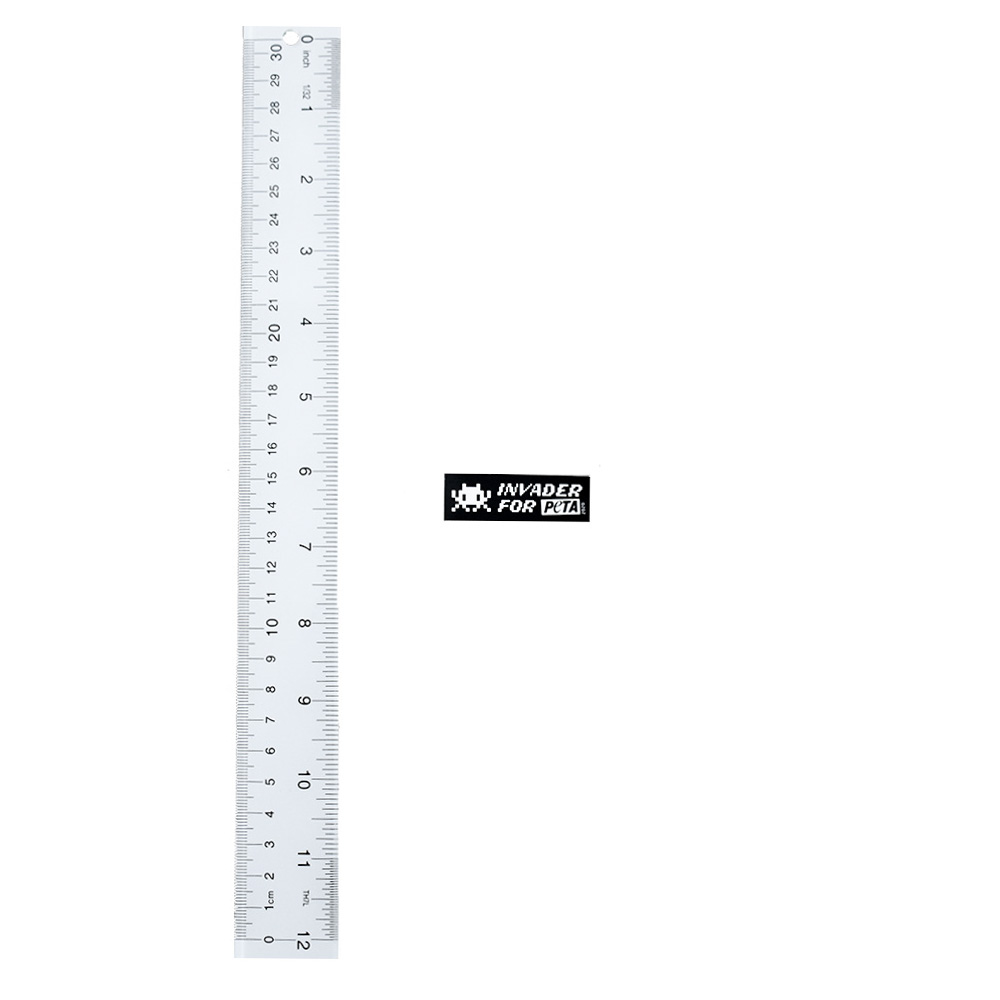 invader for peta sticker next to ruler