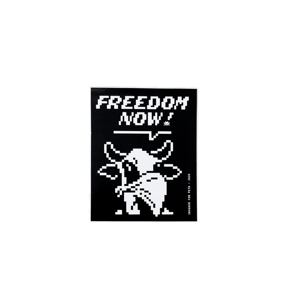 invader peta freedom now sticker