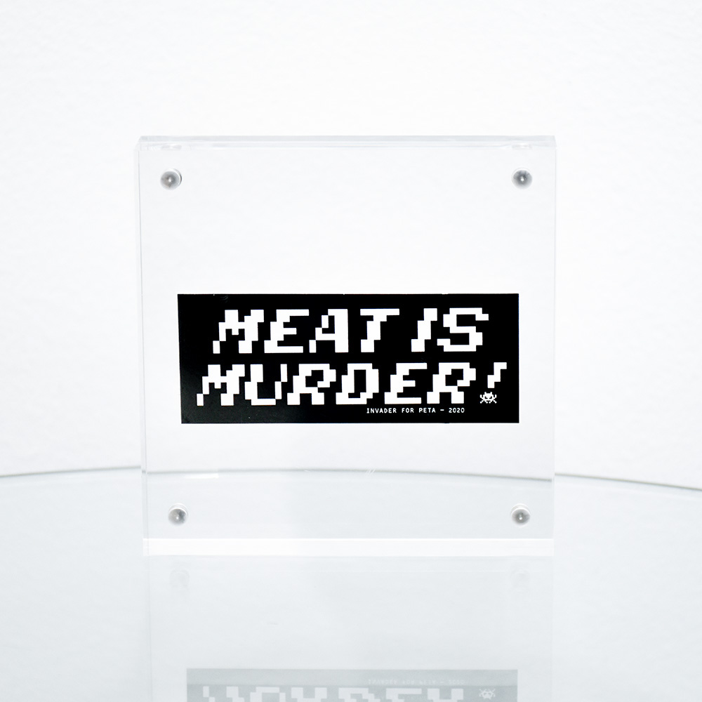 Invader x PETA Meat is Murder Sticker (Framed)