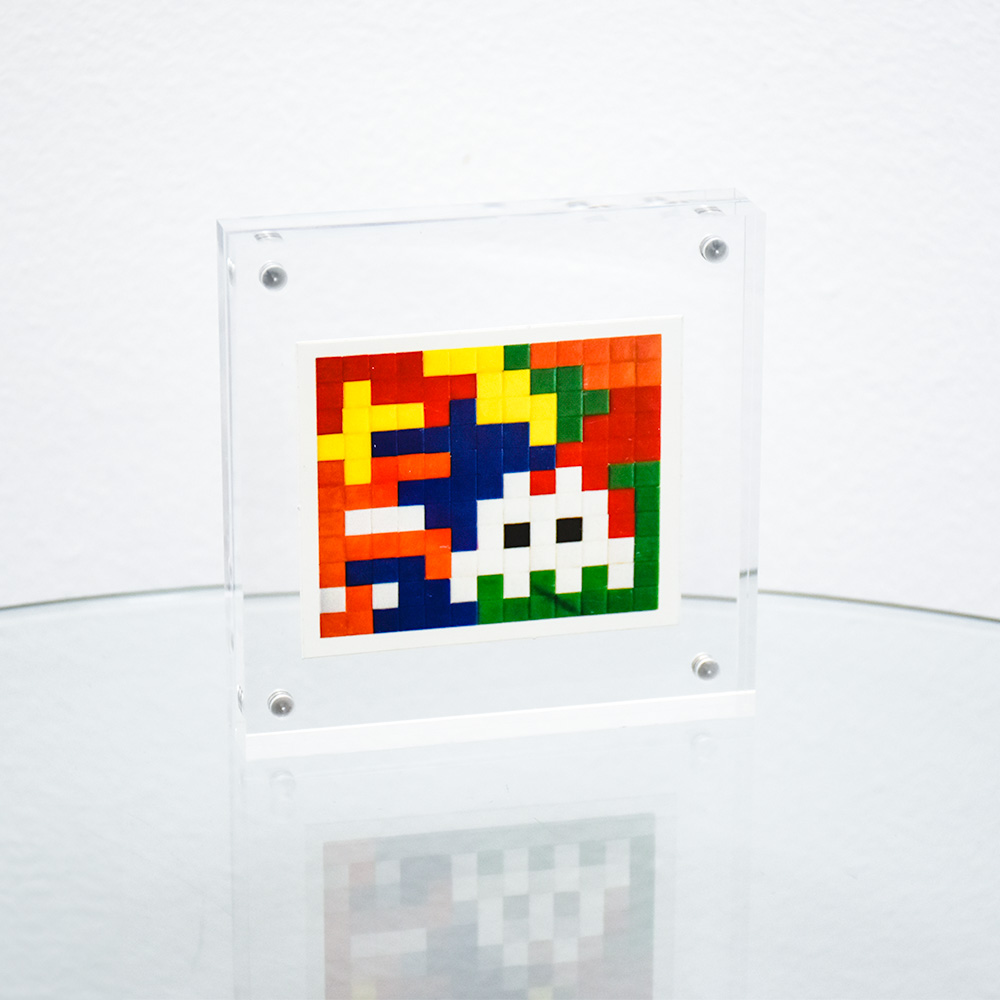 invader space camo sticker in frame