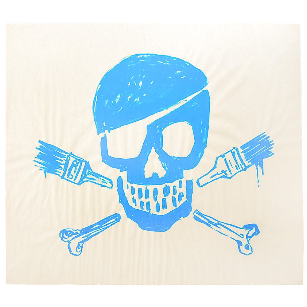 banksy skull print blue pow