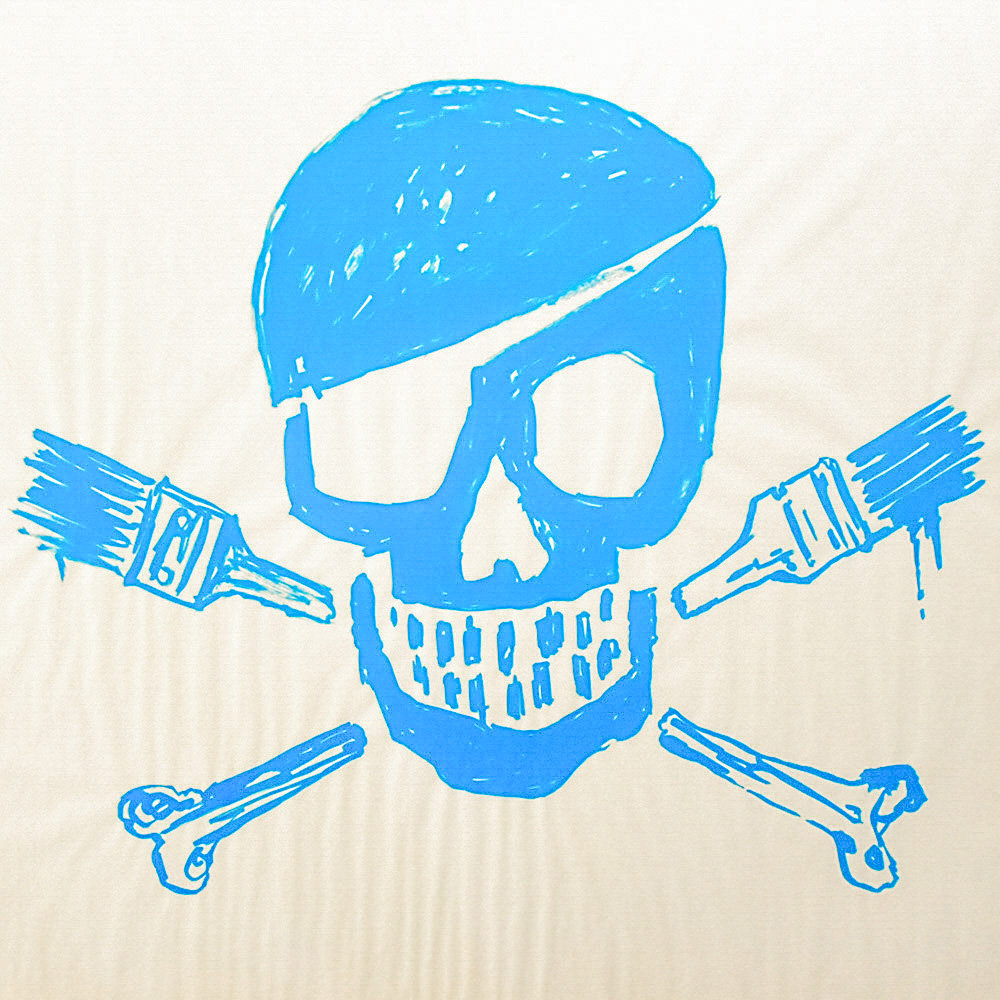 middle of banksy skull print blue pow