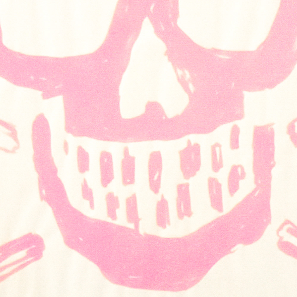 banksy skull print pink pow showing close up of skull